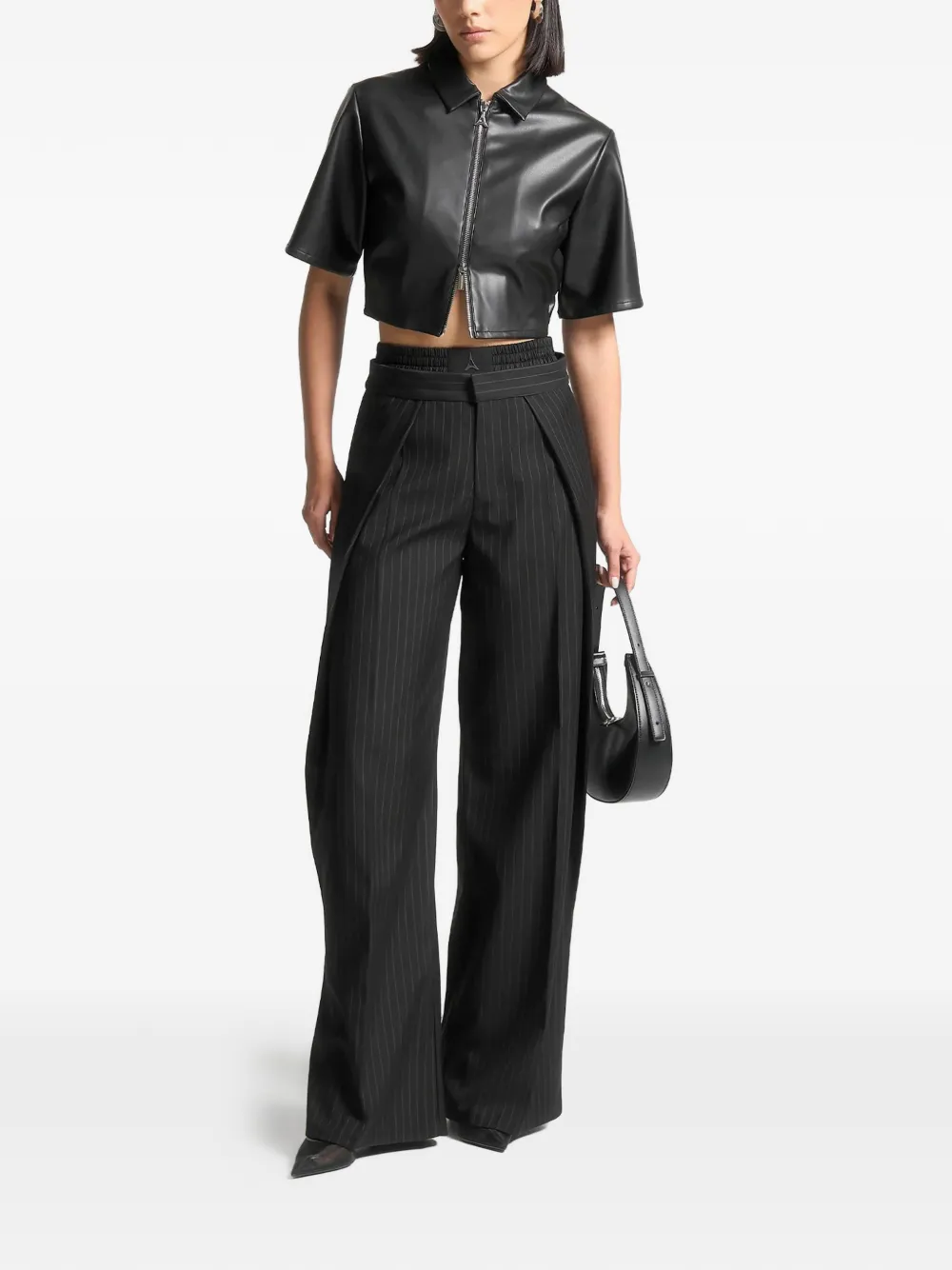 Manière De Voir Sofia satin-waistband pinstripe trousers - Zwart