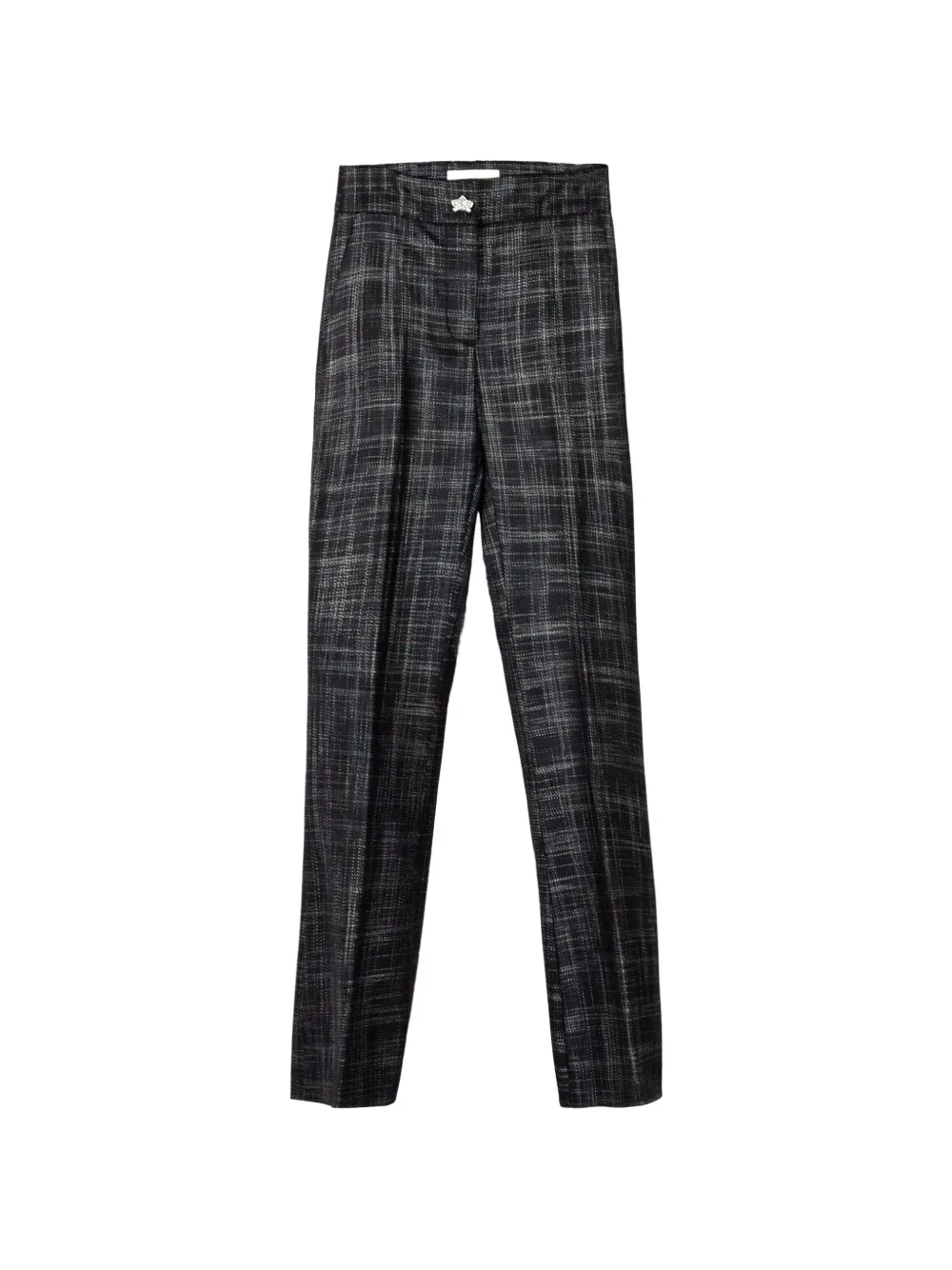 Genny plaid decorative-button trousers - Blu