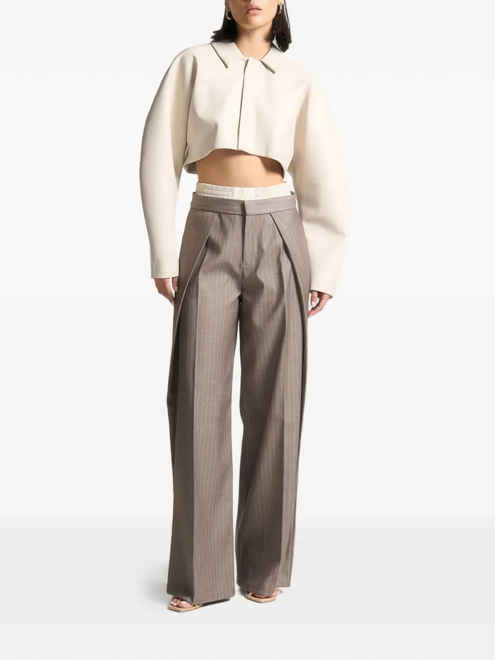 Manière De Voir Sofia satin-waistband pinstripe trousers - Bruin