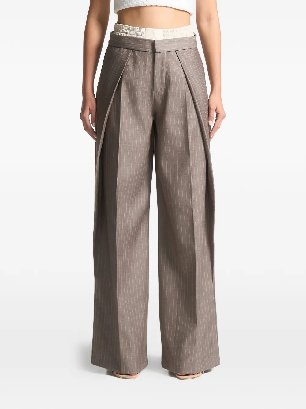 Manière De Voir Sofia satin-waistband pinstripe trousers - Marrone