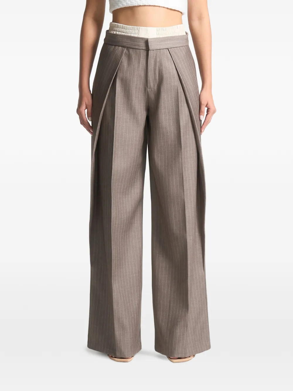 Manière De Voir Sofia satin-waistband pinstripe trousers - Marrone