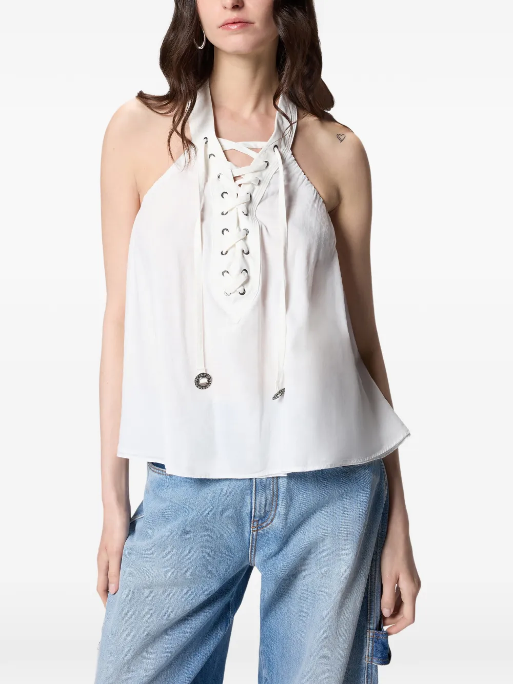 PINKO Blouse met halternek en kanten detail Wit