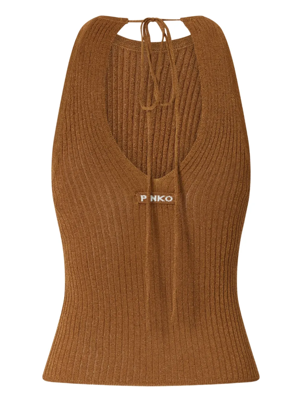  Pinko Tie Ribbed Top - Brown 