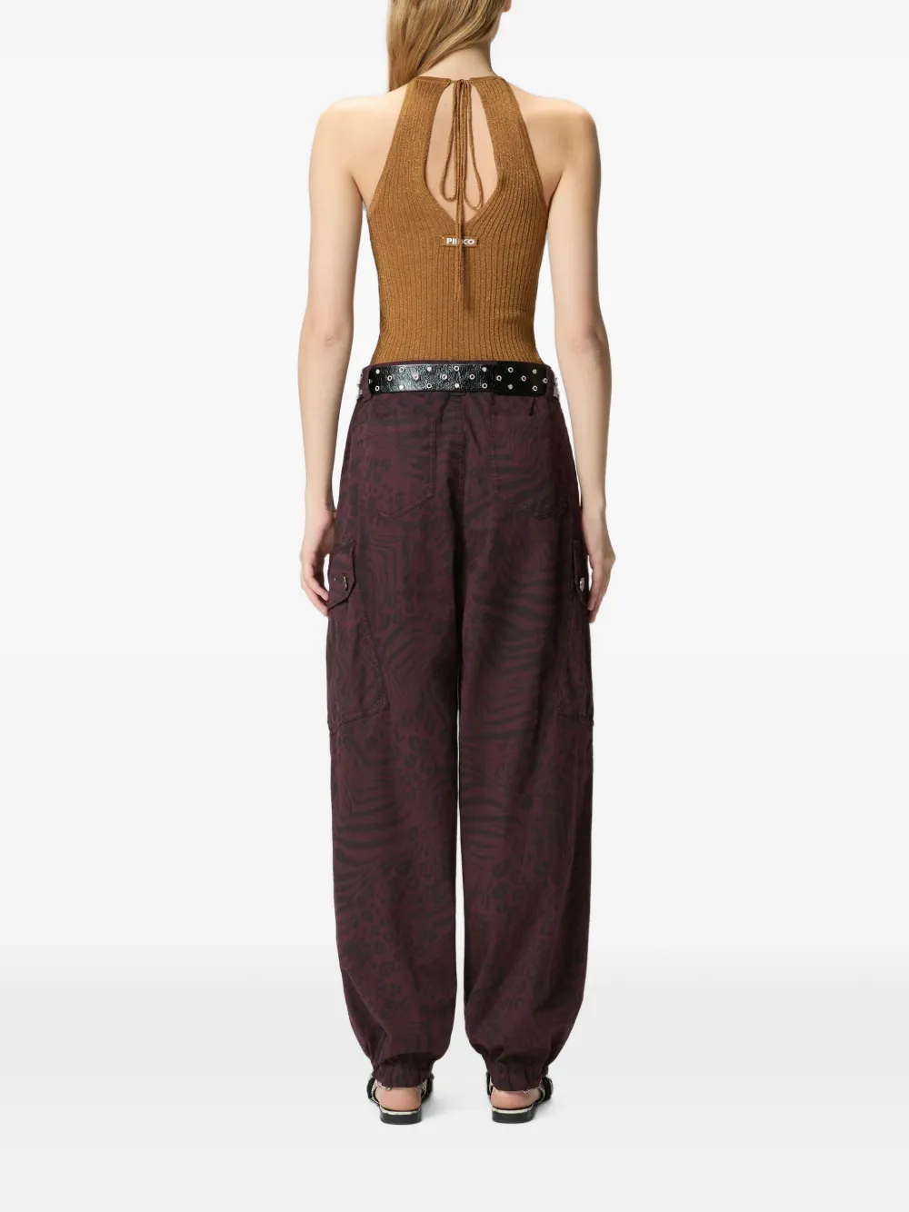 PINKO Geribbelde top met strik Bruin