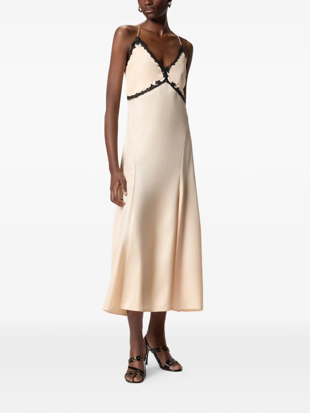 PINKO lace-inserts midi dress Beige