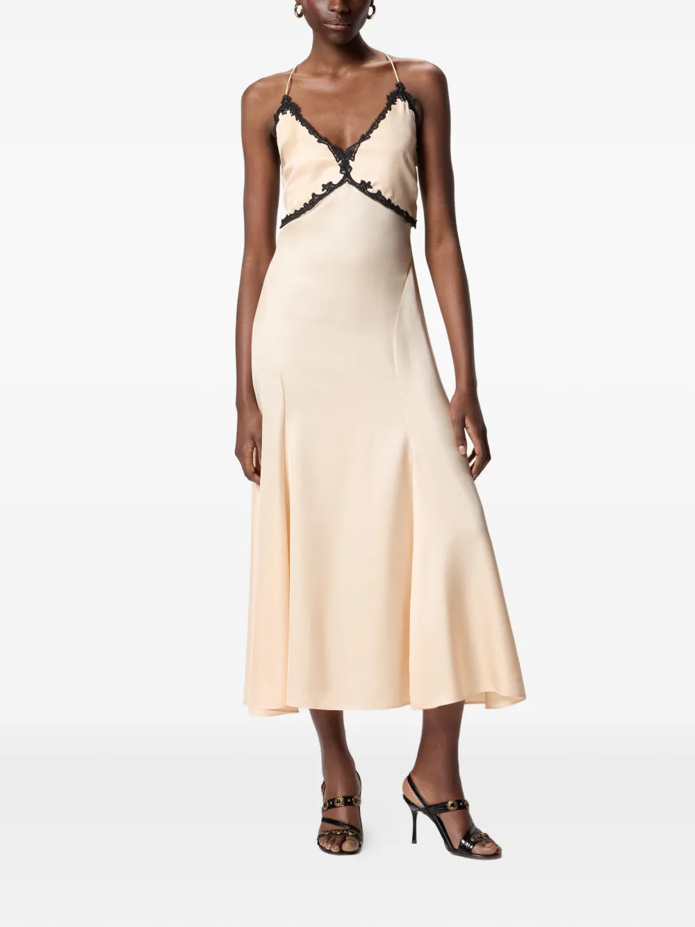 PINKO lace-inserts midi dress Beige
