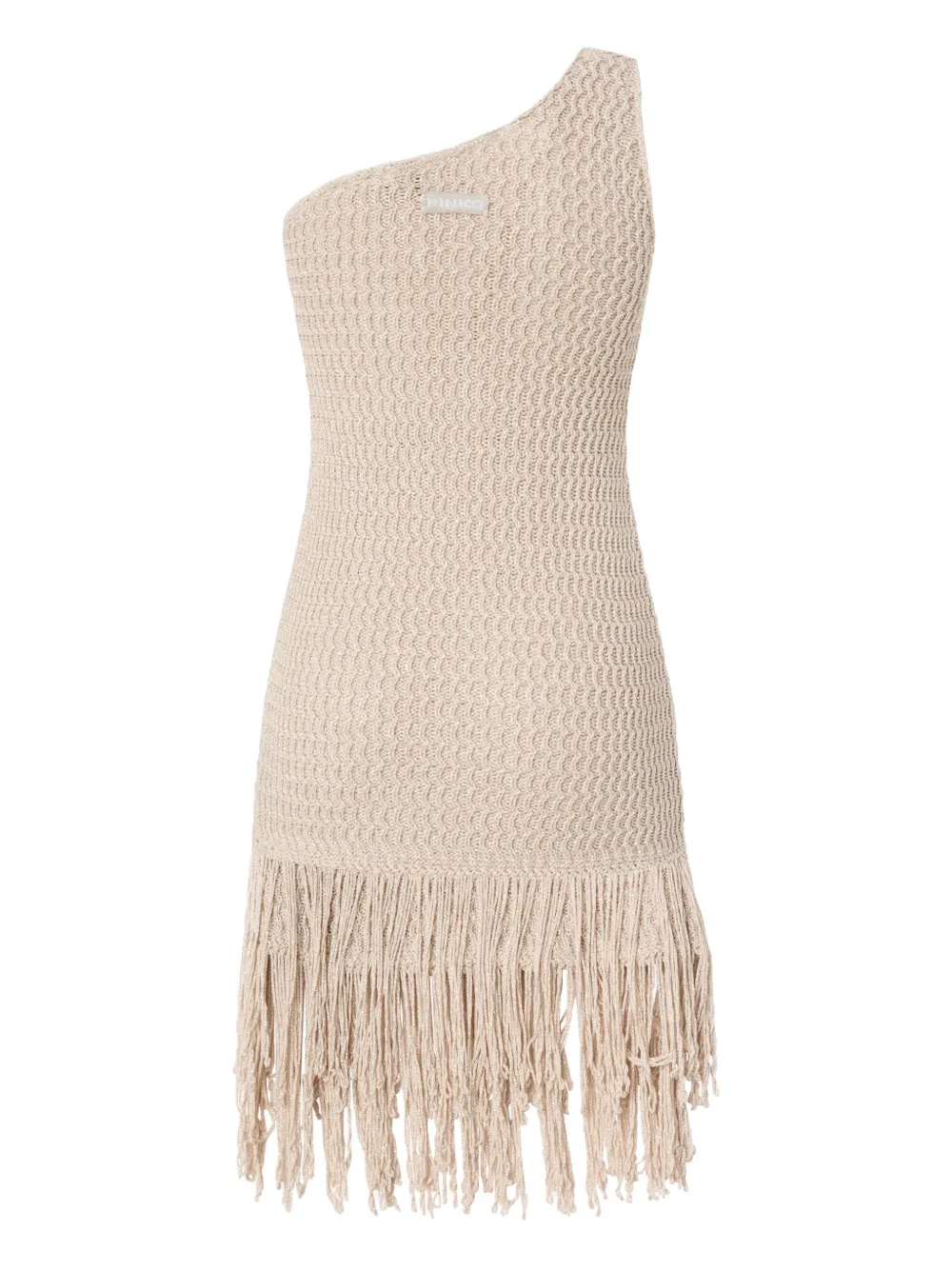  Pinko One-shoulder Fringed-hem Mini Dress - Neutrals 