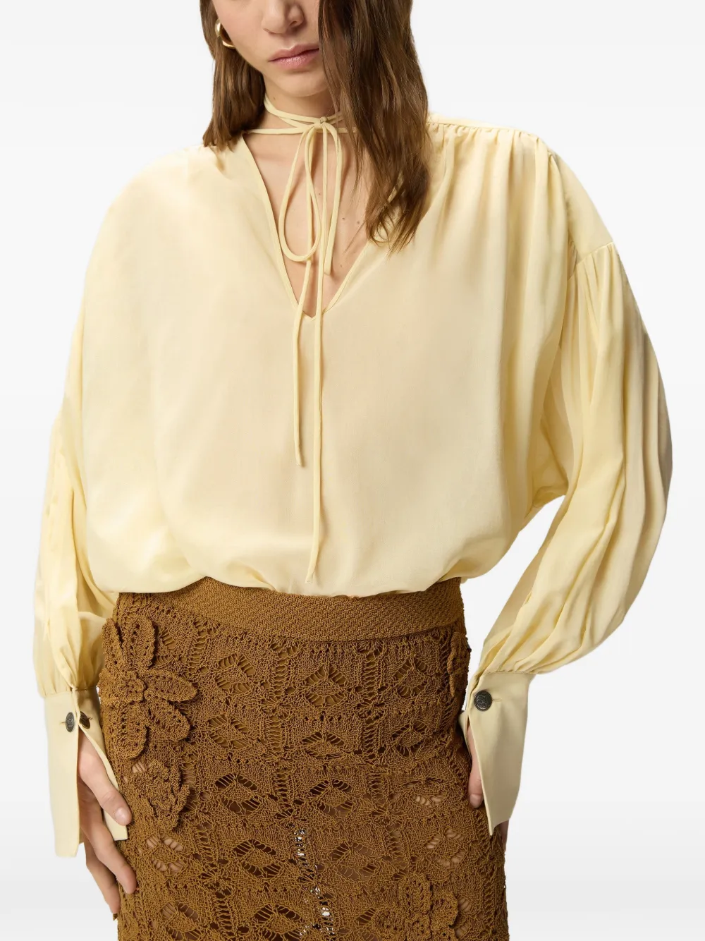 PINKO Blouse met V-hals en manchetten Geel