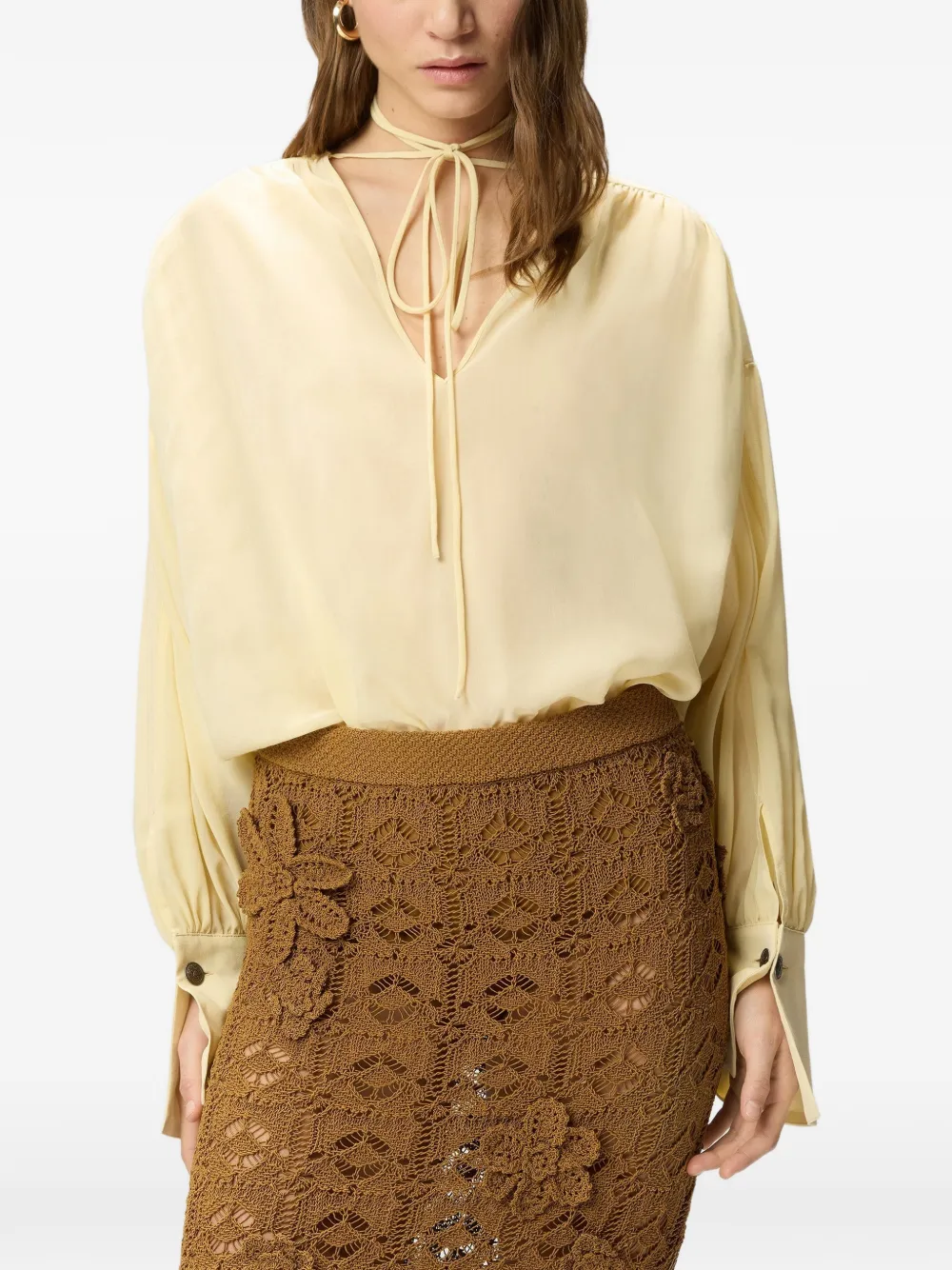 PINKO Blouse met V-hals en manchetten Geel