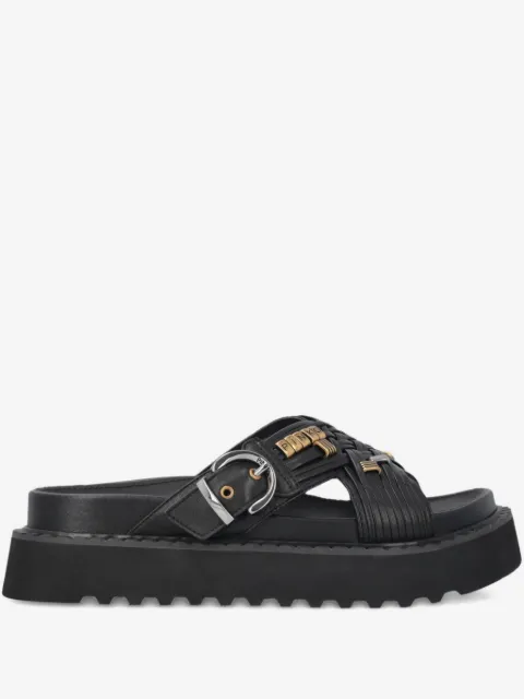 PINKO woven nappa leather slip-on sandals with metallic rings