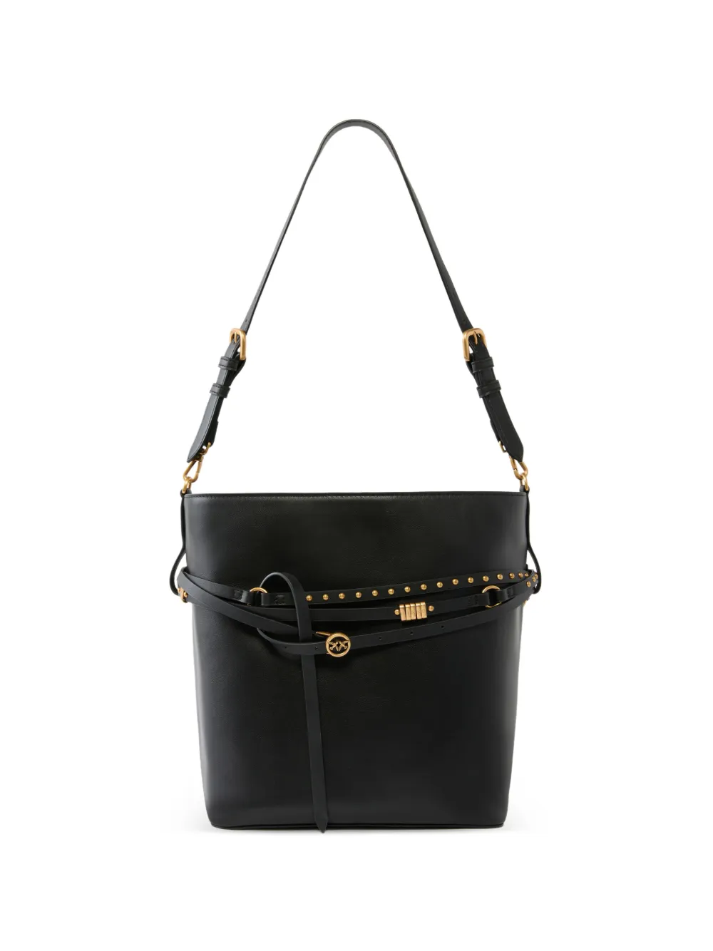 PINKO medium studded leather bucket bag - Nero