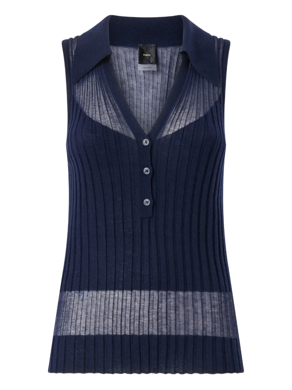 PINKO buttoned ribbed polo top - Blu