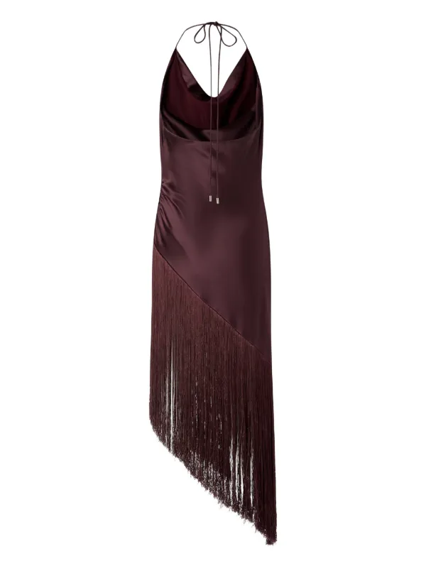 Pinko Asymmetrical Fringed Cowl Neck Dress - Purple