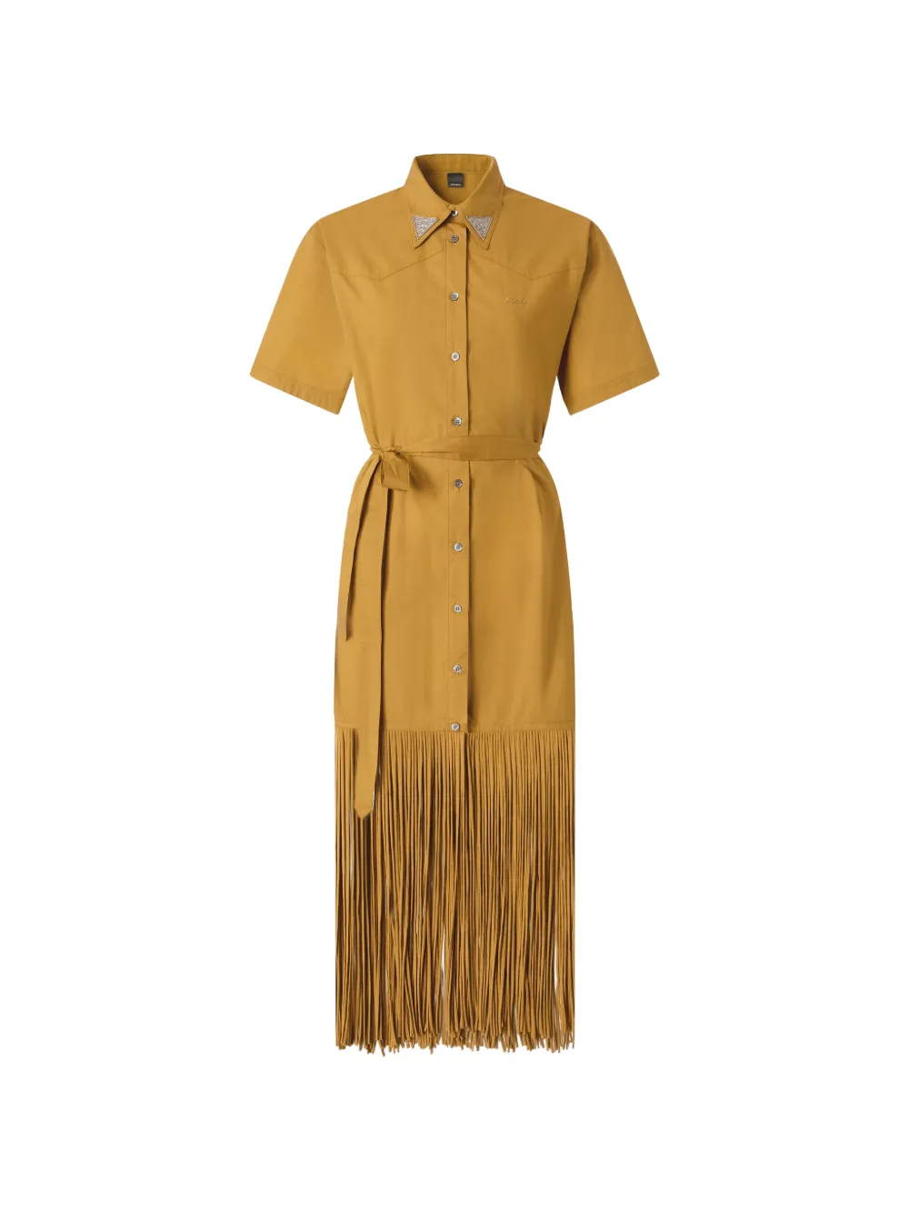 PINKO fringe-trimmed belted midi shirt dress - Giallo