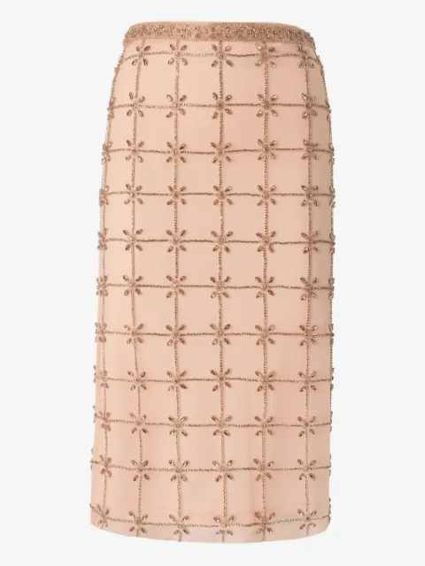 PINKO mesh calf-length skirt with crystals