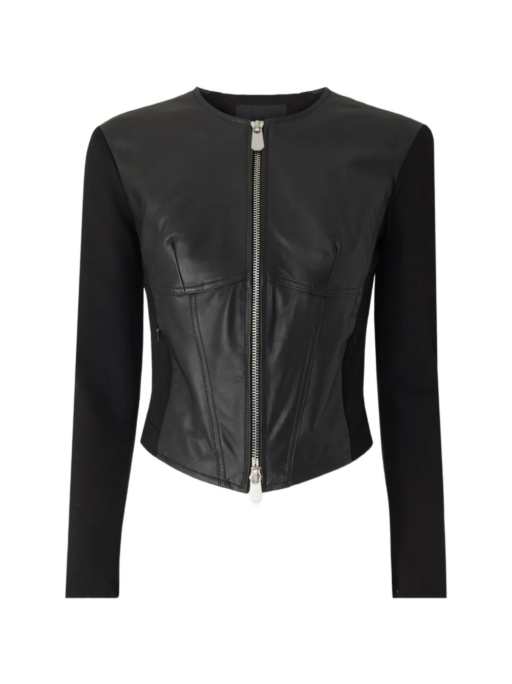 PINKO bustier zip-up leather jacket - Nero