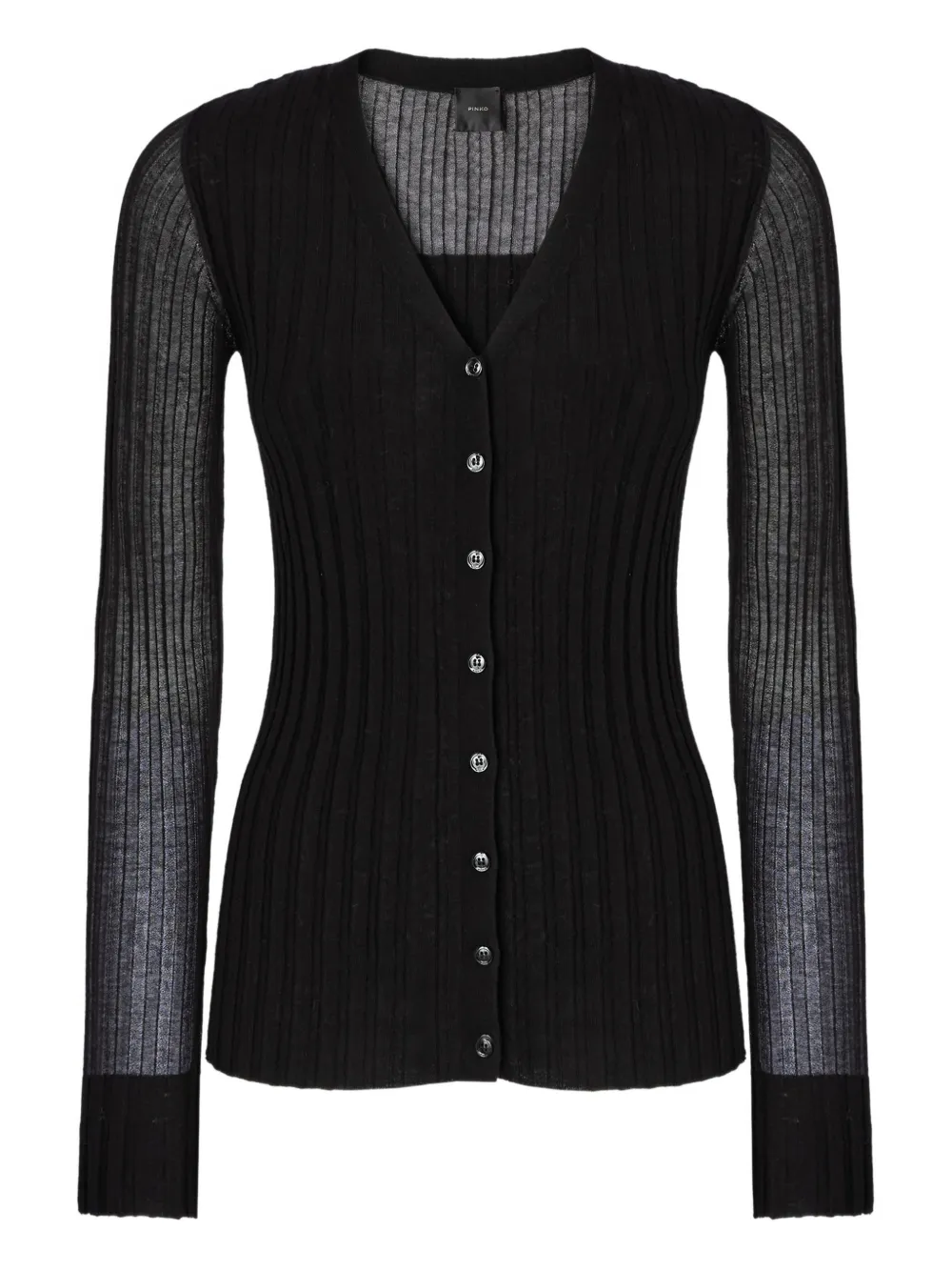 PINKO ribbed sheer-panel cardigan - Nero