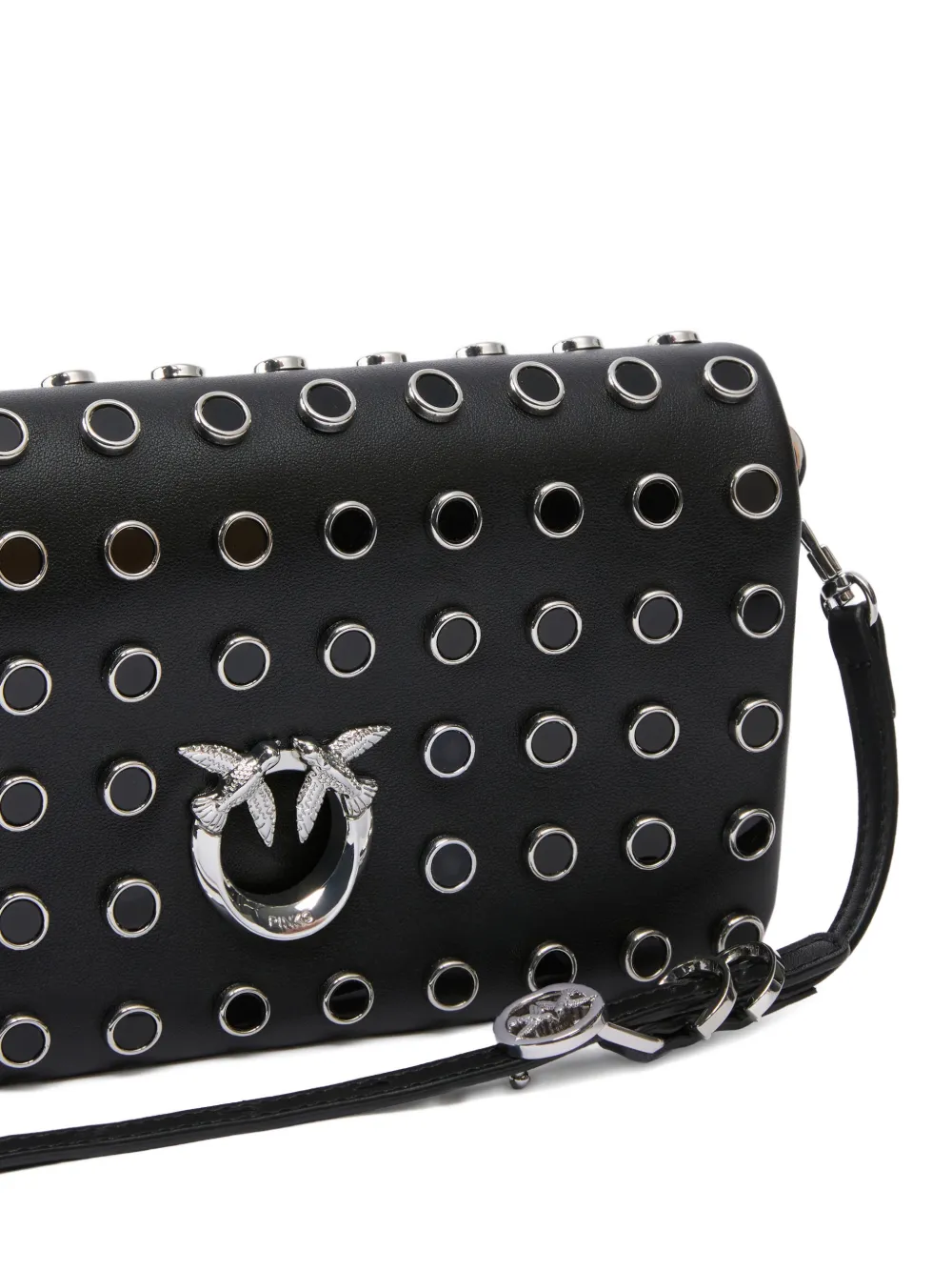 PINKO Love Bag Click Soft Horizontal Mini crossbodytas van leer met studs Zwart