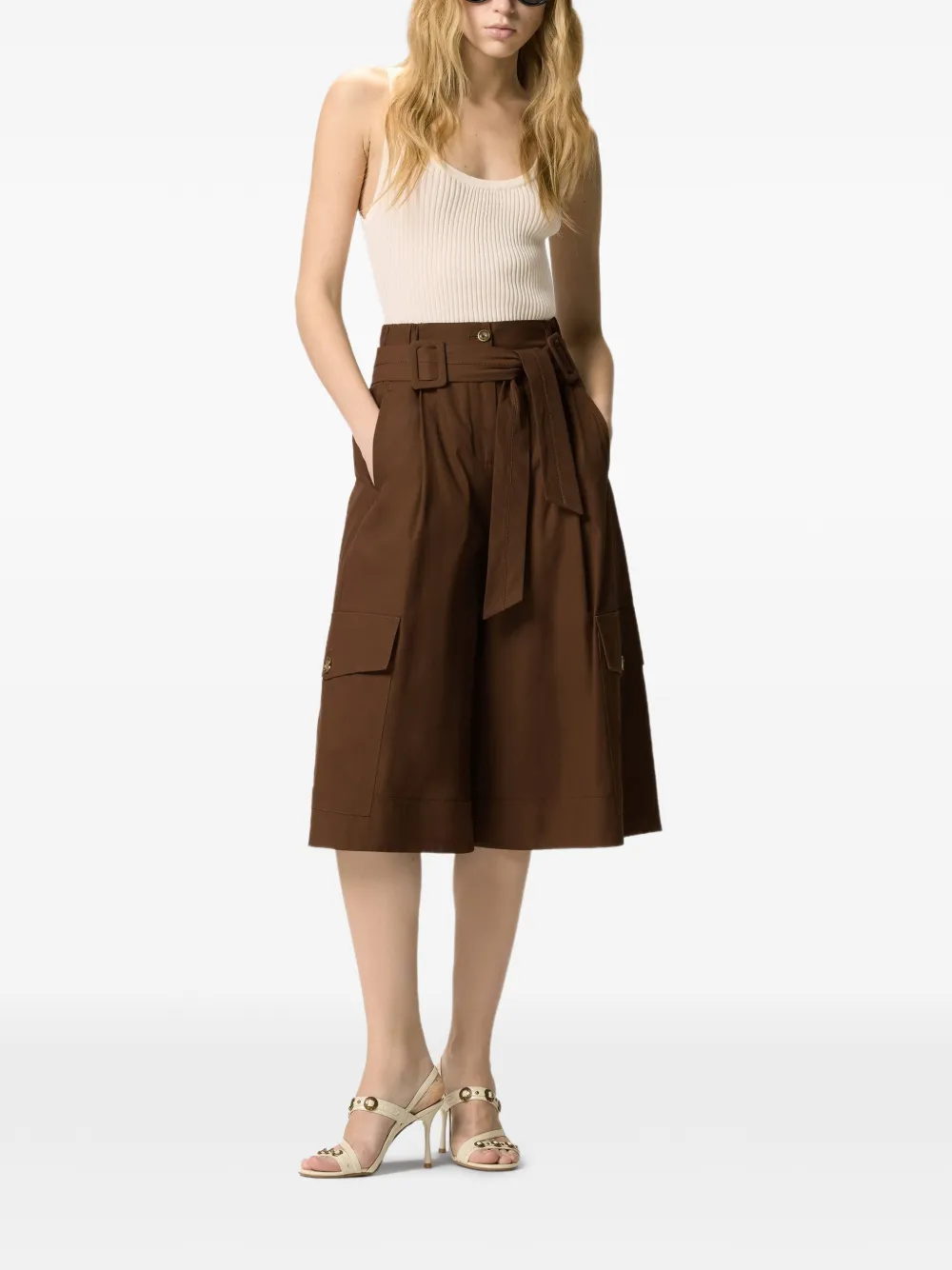 PINKO Katoenen shorts met gestrikte riem Bruin