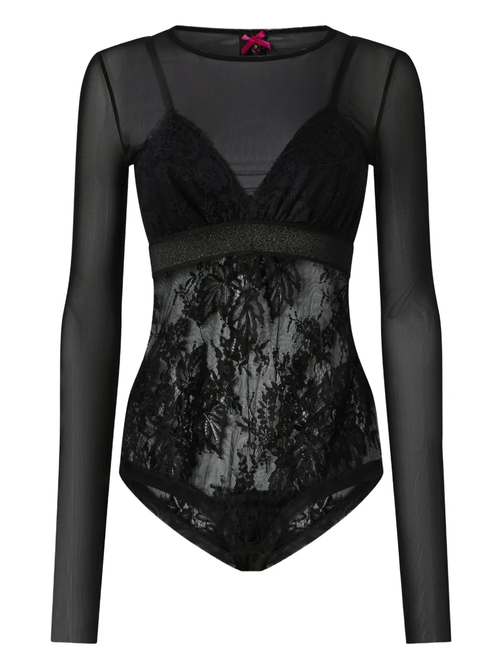 PINKO lace-panel long-sleeve bodysuit - Nero