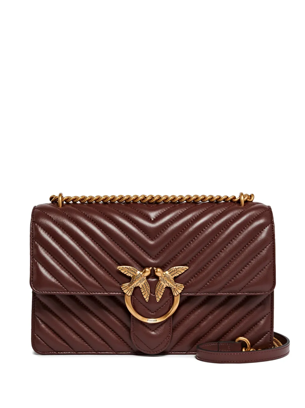 Pinko Medium Love One Chevron Chain Shoulder Bag In Brown