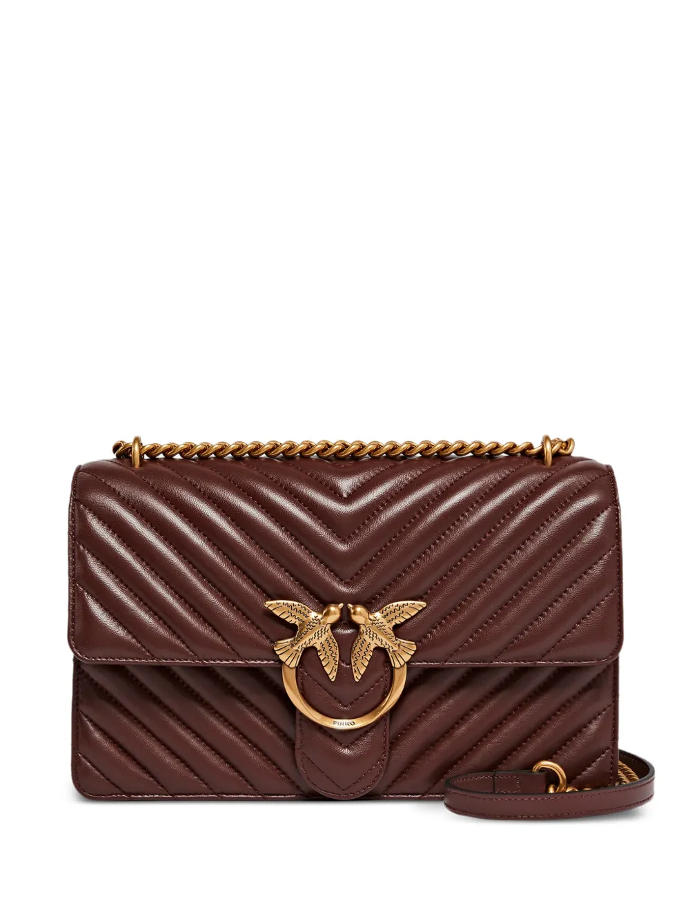 PINKO medium Love One chevron chain shoulder bag - Marrone