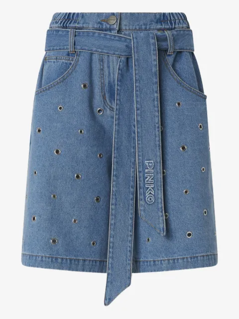 PINKO denim shorts with eyelets and belt