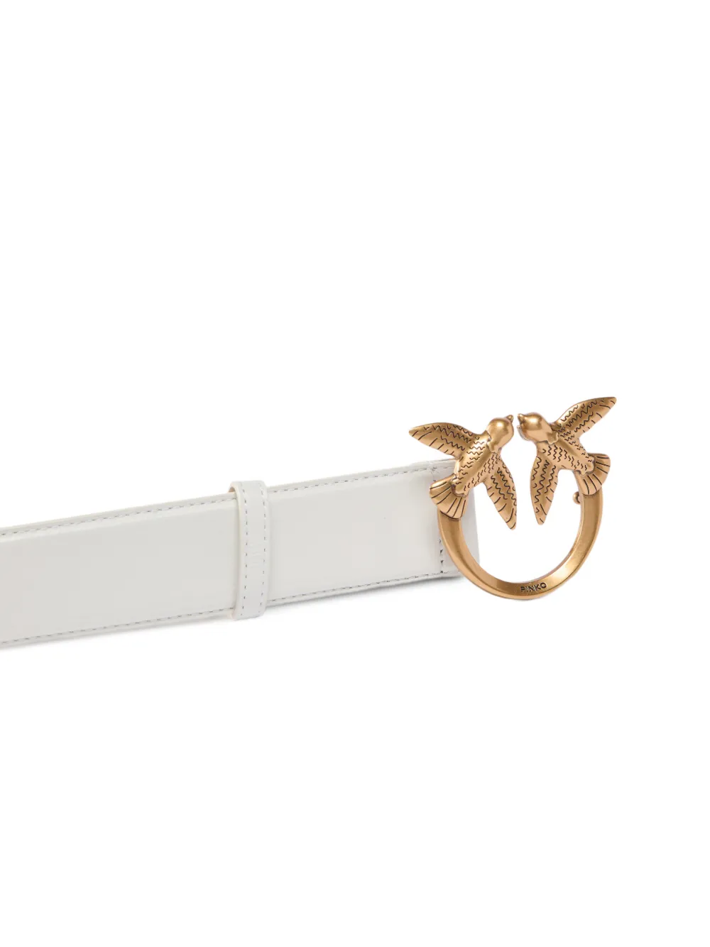 PINKO Leren riem met Love Birds gesp 4 cm Wit