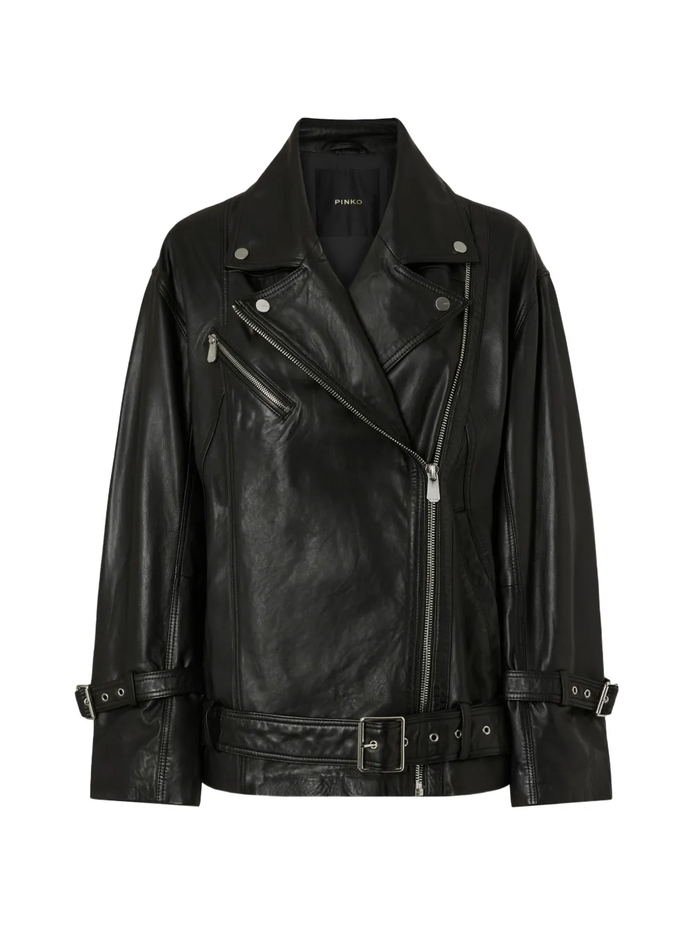 PINKO buckle-belted leather jacket - Nero
