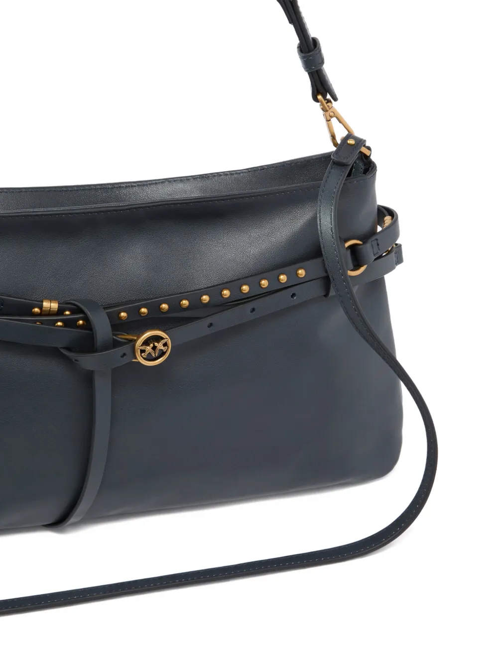  Pinko Studded Leather Shoulder Bag - Grey 