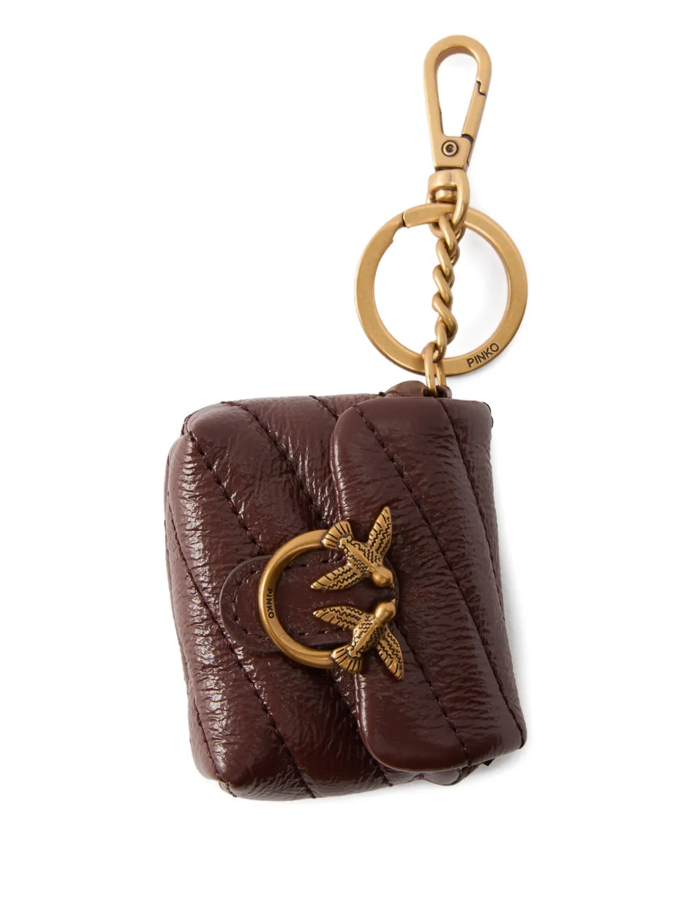 PINKO Love quilted birds AirPods case - Marrone