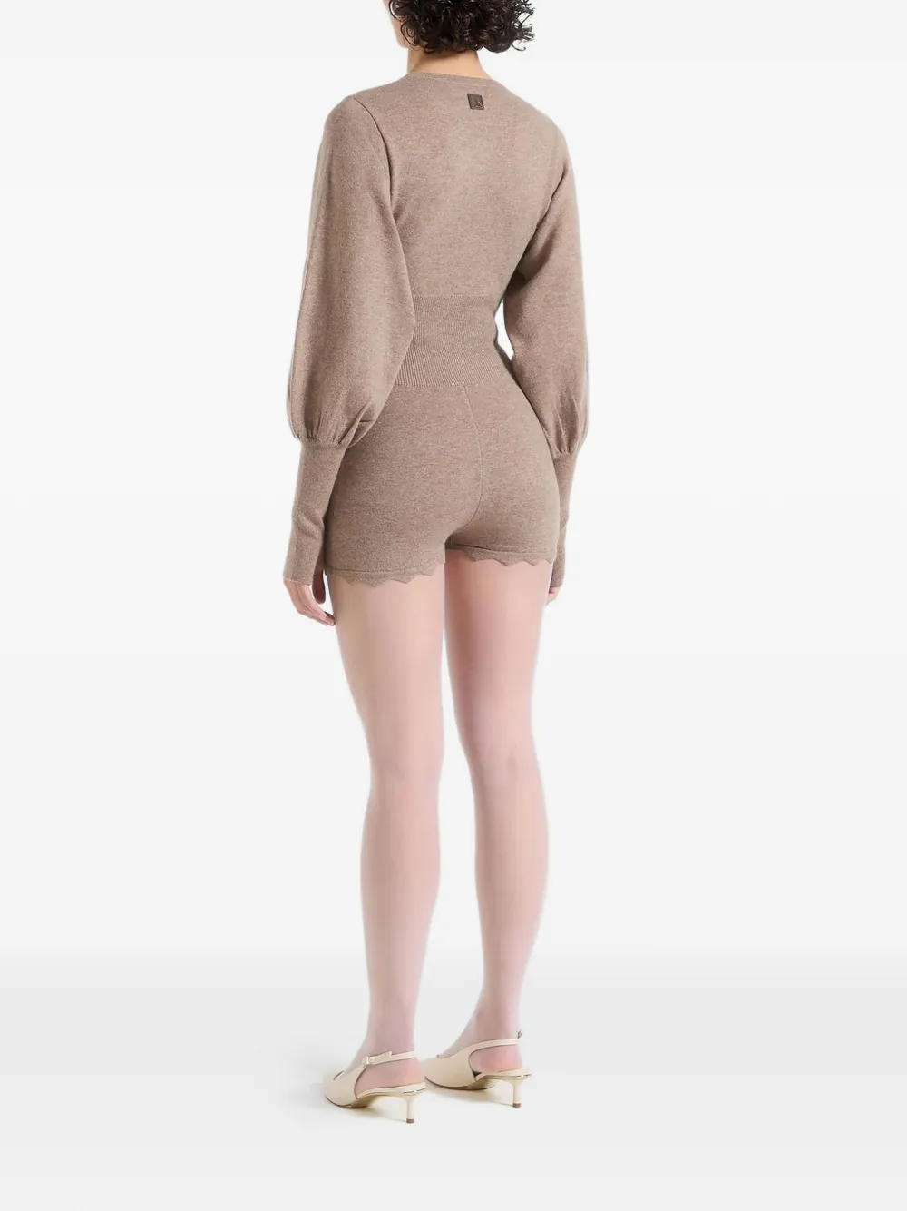 Manière De Voir Michele Ribbed Scalloped Playsuit In Neutral