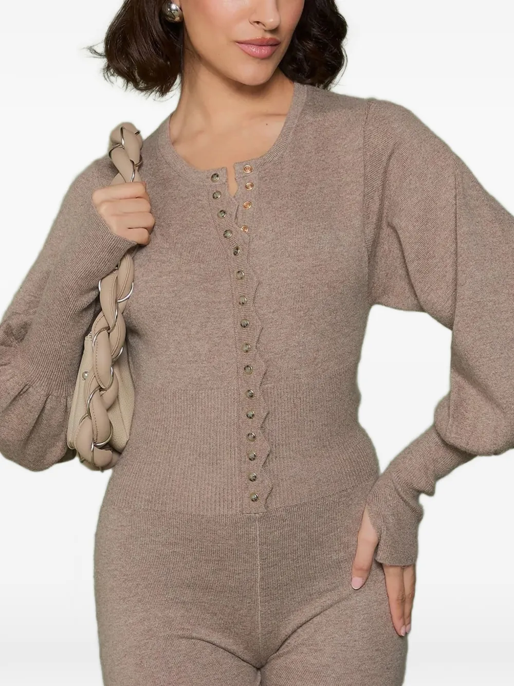 Manière De Voir Michele ribbed scalloped playsuit - Toni neutri