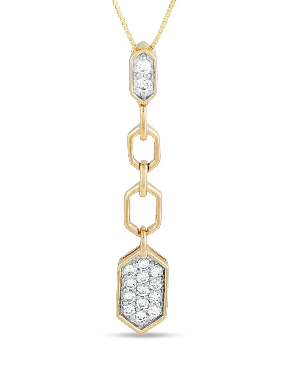 LB Exclusive 14K yellow gold diamond hexagons necklace - Oro