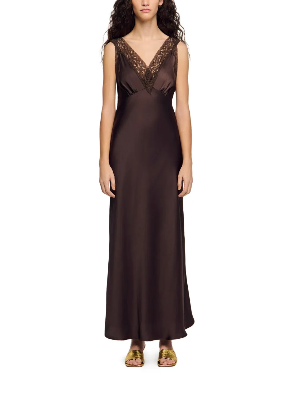  Sandro Lace V-neck Maxi Dress - Brown 