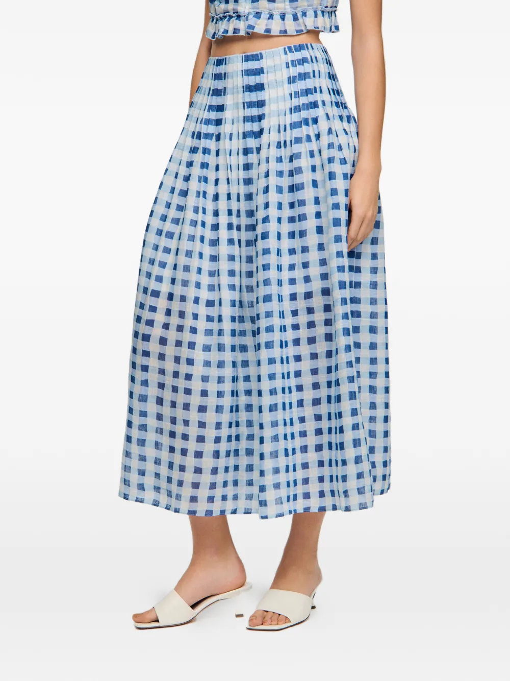 SANDRO Geruite maxi-rok met gingham ruit Wit