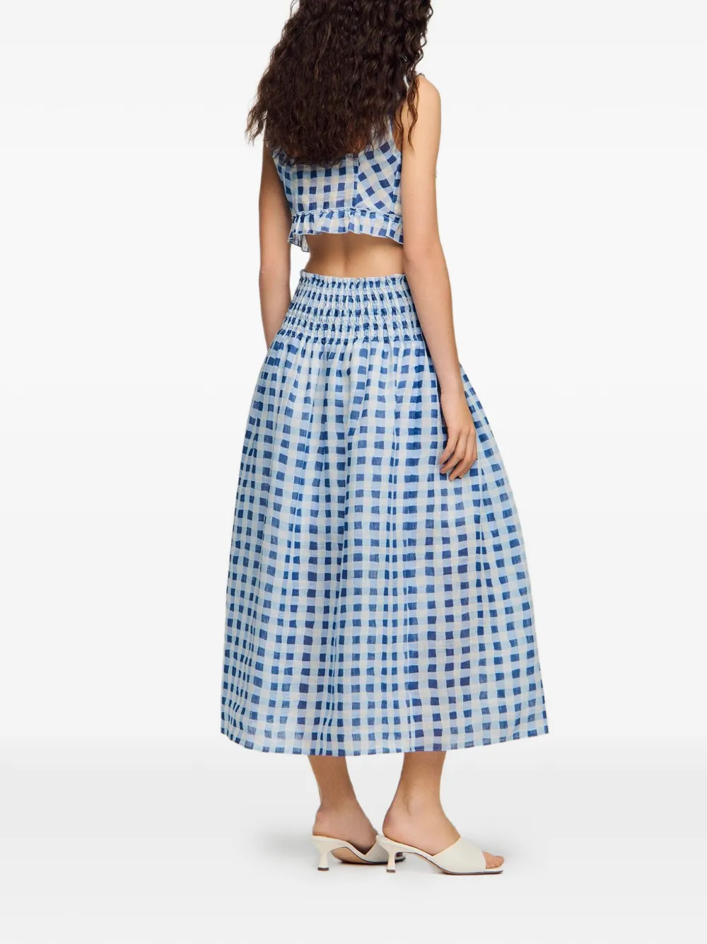  Sandro Falda Larga A Cuadros Gingham - Blanco 