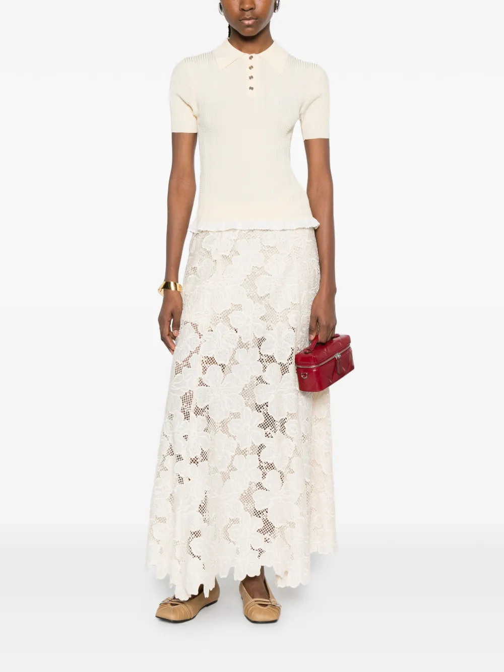  Sandro Lace-detail Polo Shirt - Neutrals 