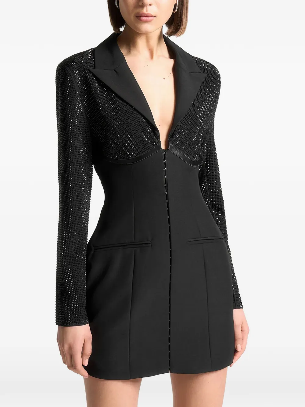 Manière De Voir rhinestone-corset blazer mini dress - Nero