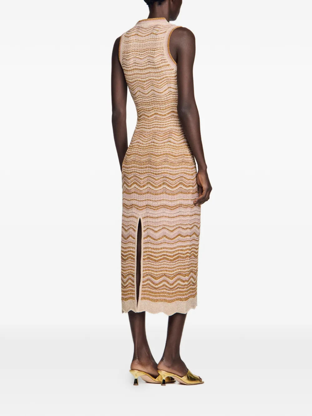 SANDRO Mouwloze midi-jurk Beige