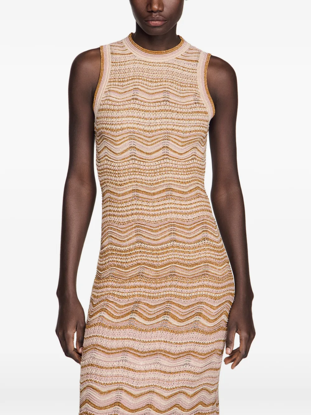 SANDRO Mouwloze midi-jurk Beige