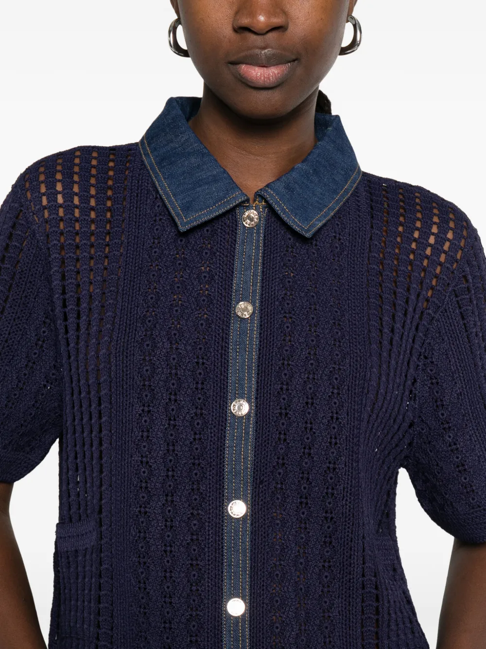 SANDRO Blouse met opengewerkte kraag Blauw