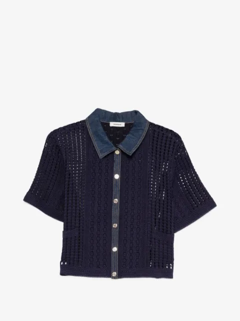SANDRO crochet and denim top