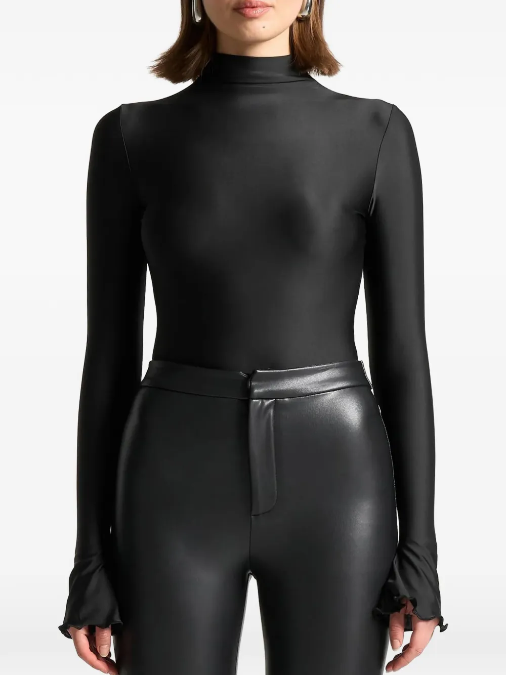 Manière De Voir ruffle-cuff mock-neck bodysuit - Schwarz