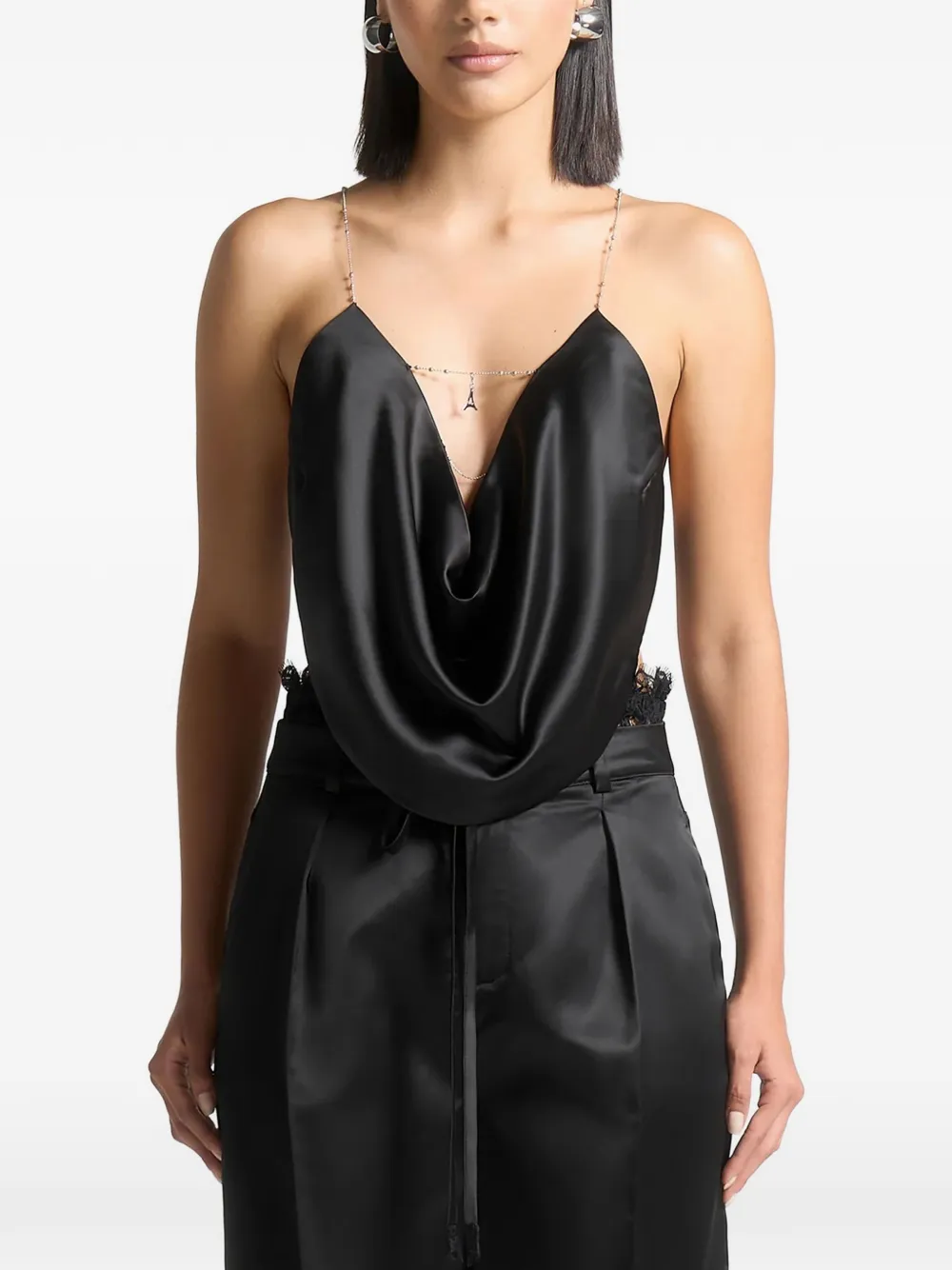 Manière De Voir cowl-neck chain-detail top - Nero