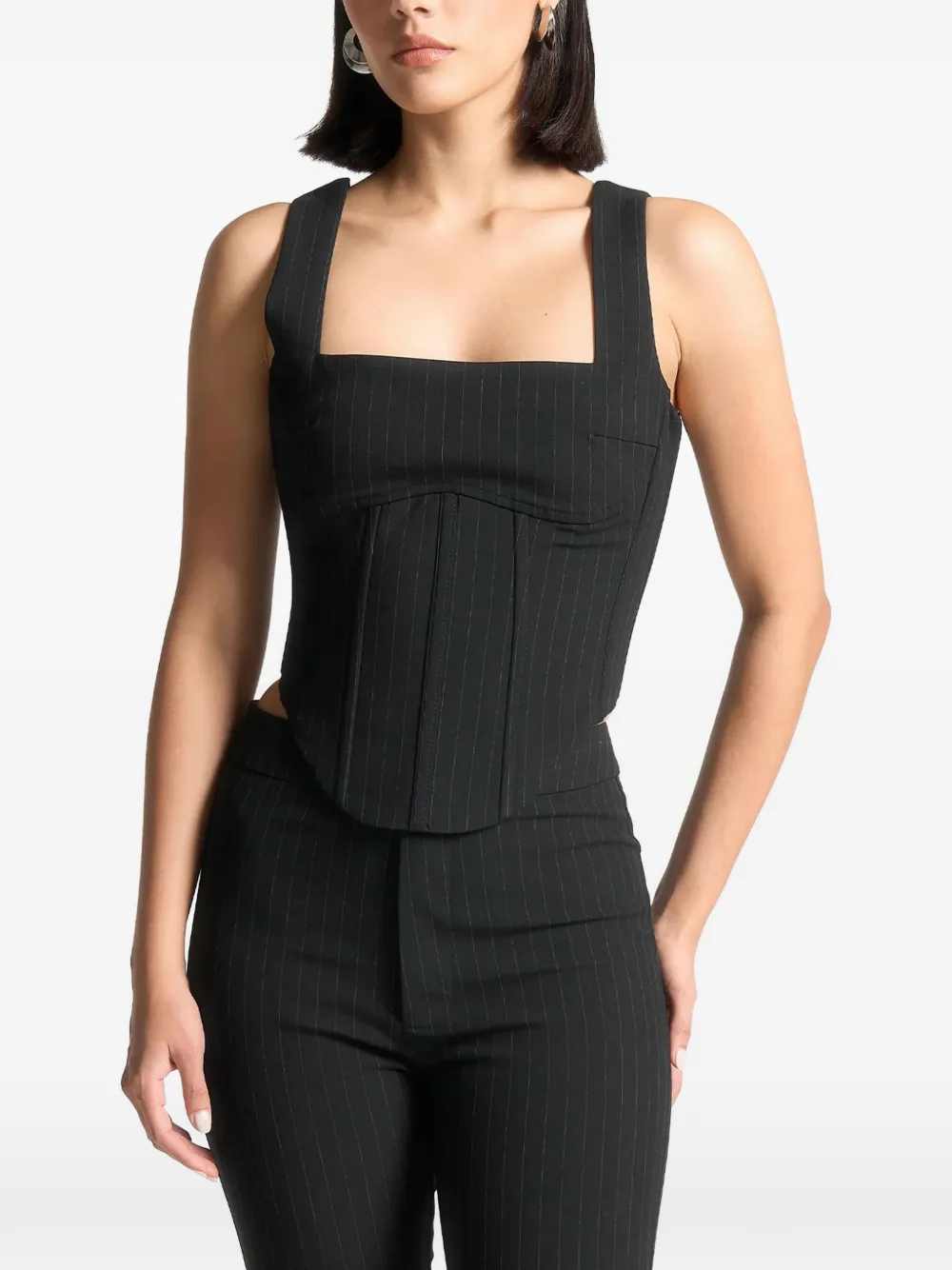Manière De Voir square-neck pinstripe corset top - Nero