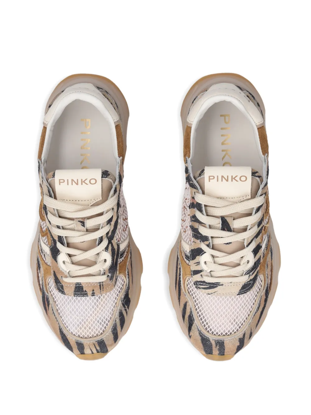 PINKO Zoe sneakers met tijgerprint en logo Beige