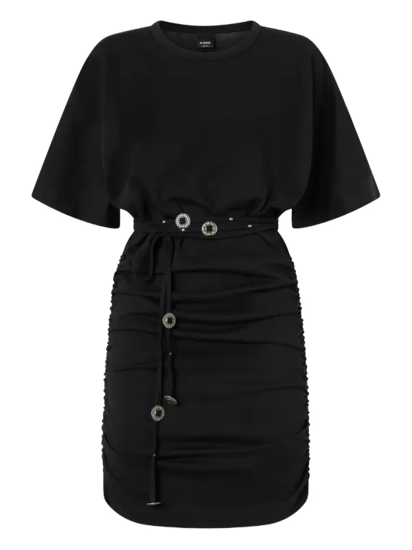 PINKO Ruched Drawstring Short Dress | Black | FARFETCH