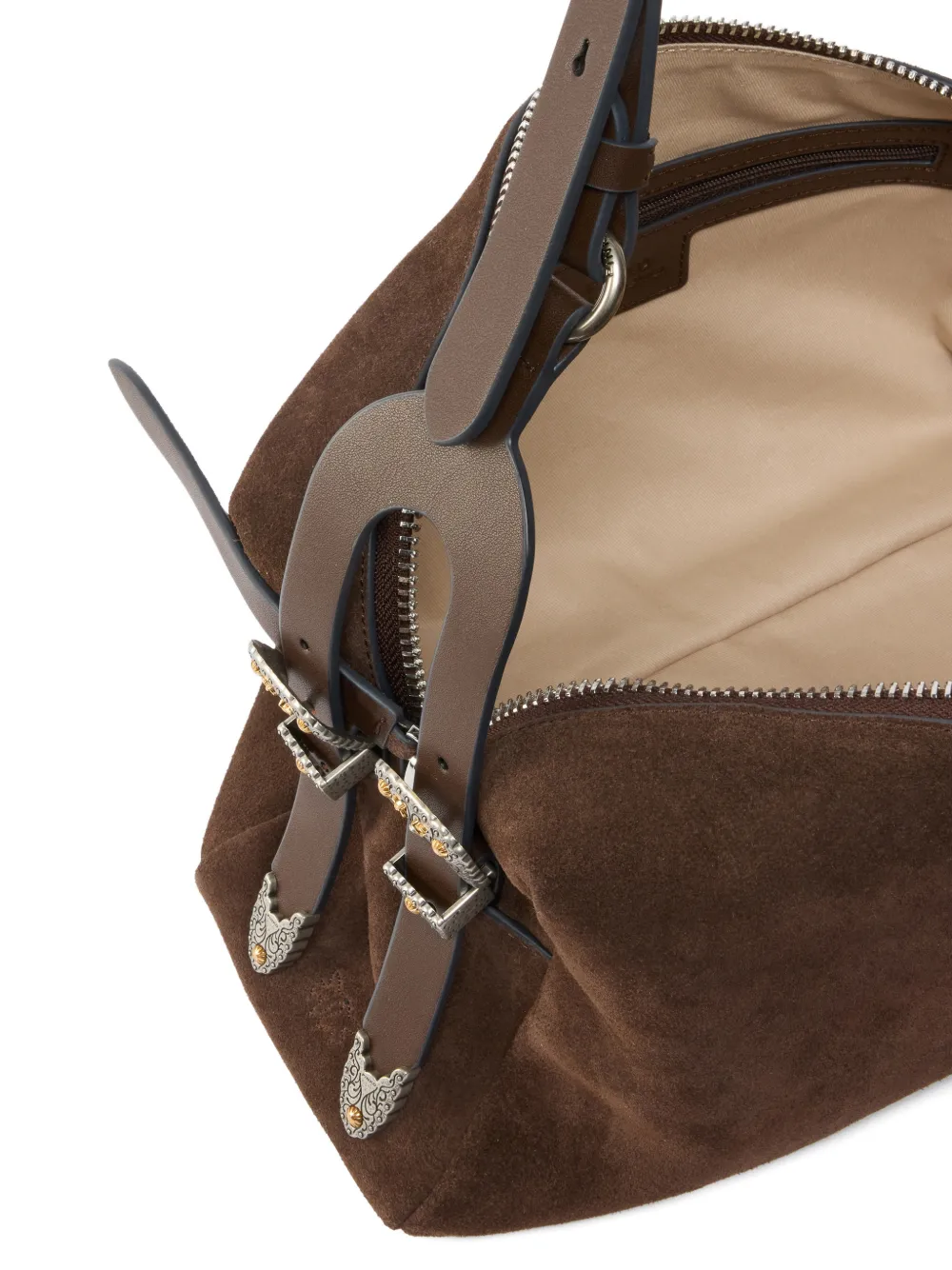 PINKO Medium Keeper suède schoudertas Bruin