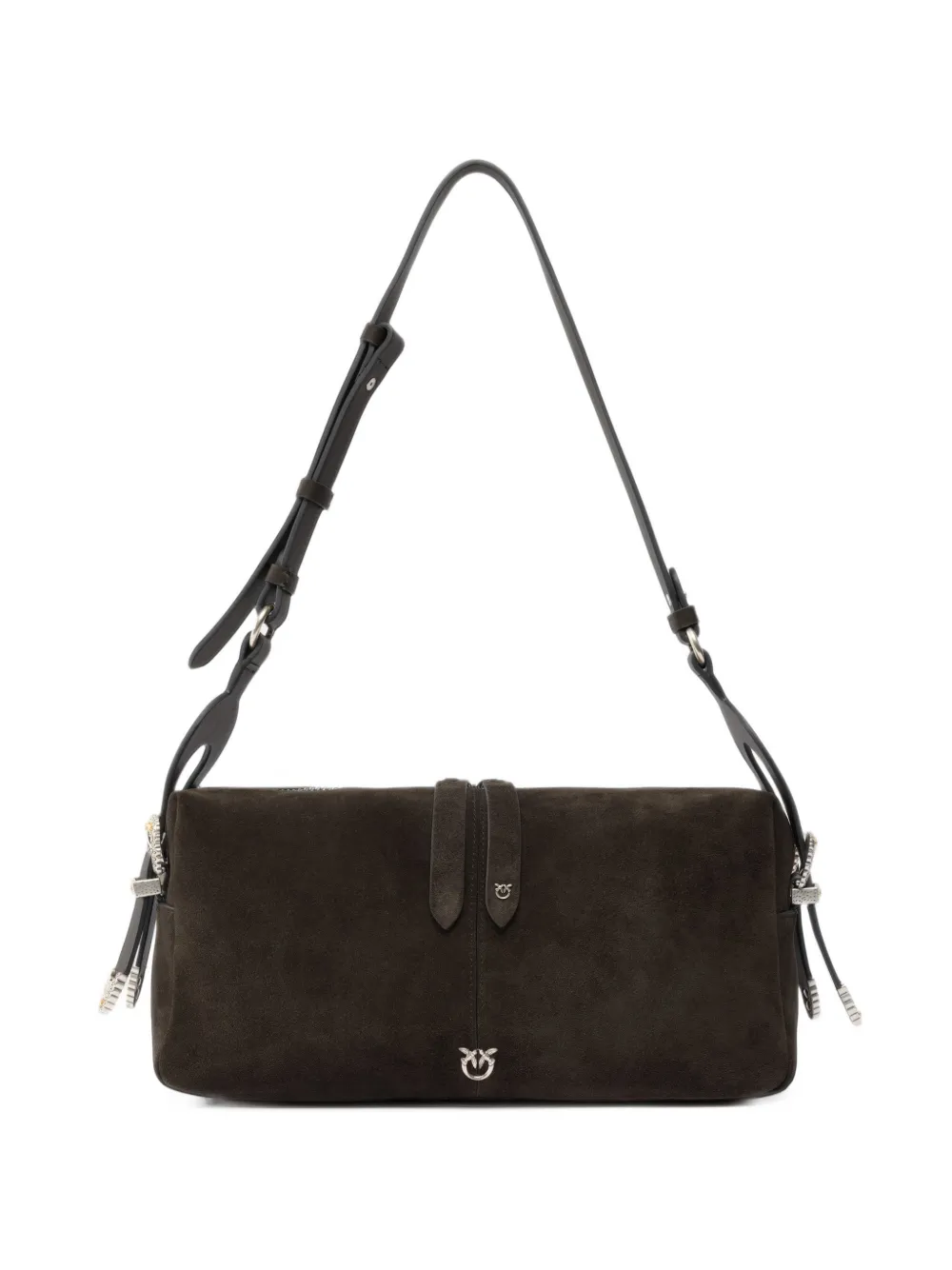 PINKO Medium Keeper suède schoudertas Bruin